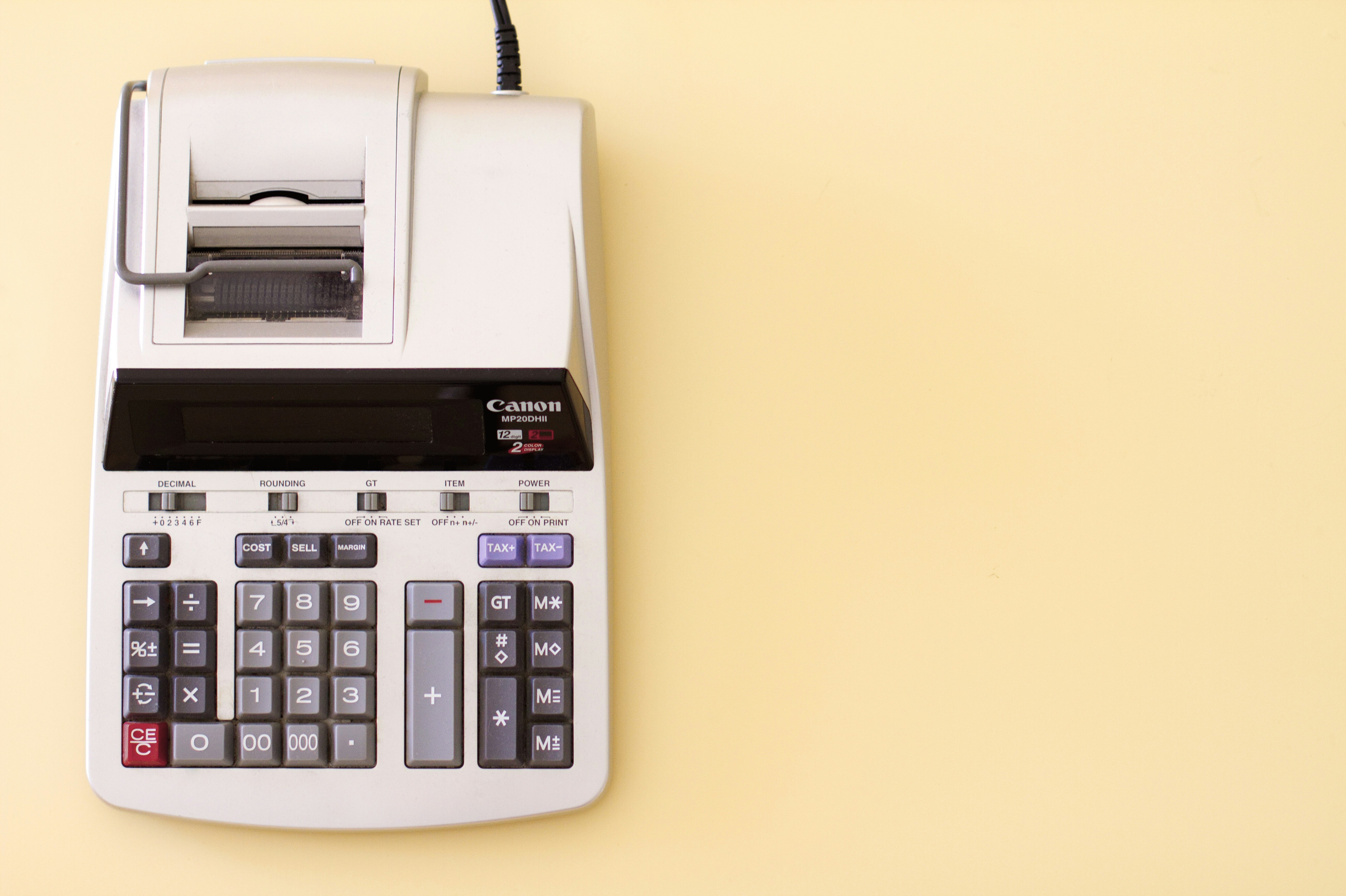 Adding machine on a desk